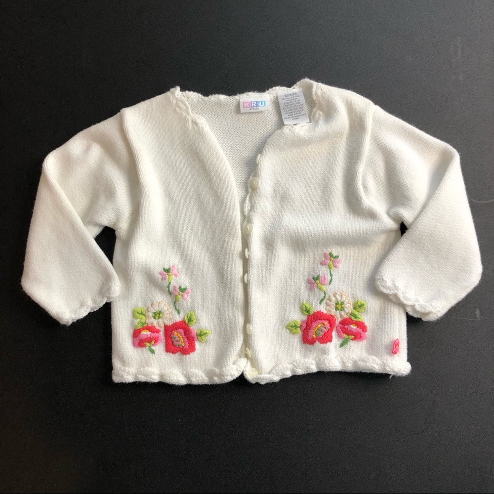 KRU Little White Floral Embroidered Cardigan Size 12 Months